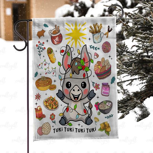 Discover Mexican Food Holiday Porch Flag, Tuki Tuki Donkey Christmas Flag, Pan Dulce And Tamales Christmas Flag, Colorful Fiesta Navidad Flag, MYI988