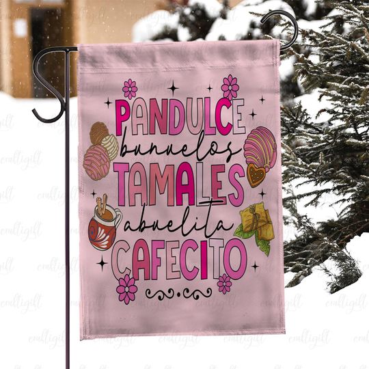 Discover Funny Mexican Christmas Foodie Flag, Pink Xmas Pan Dulce Yard Flag, Tamales Cafecito Bunuelos Navidad Flag, Retro Latina Holiday Flag,MYI986