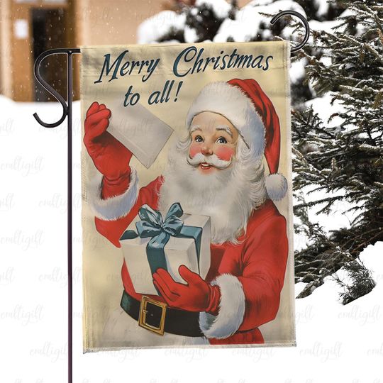 Discover Santa Claus Christmas Garden Flag, Antique Santa With Present Flag, Retro Holiday Greetings Flag, Merry Christmas Outdoor Decoration, MYK022