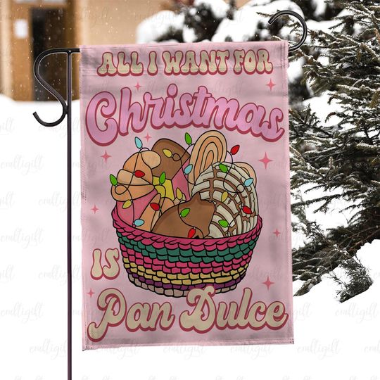 Funny Christmas Pan Dulce Flag, Festive Feliz Navidad Pan Dulce Flag, Cute Mexican Holiday Bread Flag, Pan Dulce Basket Festive Flag, MYI983