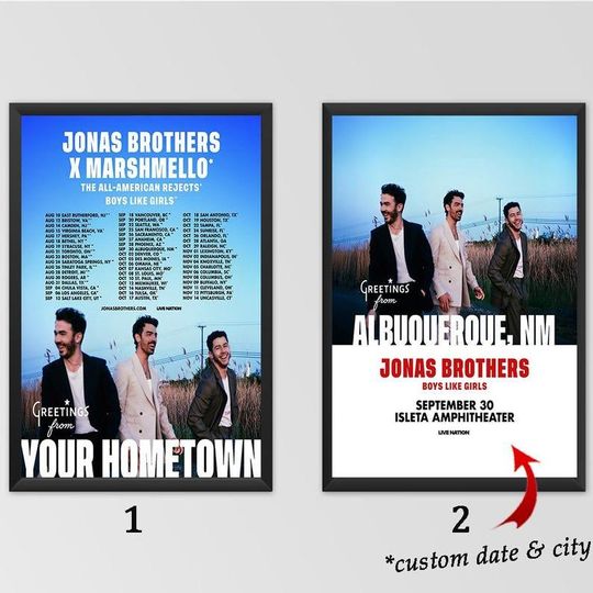 Custom Jonas Brothers 20th Anniversary Greetings From Your Hometown Tour 2025 Poster