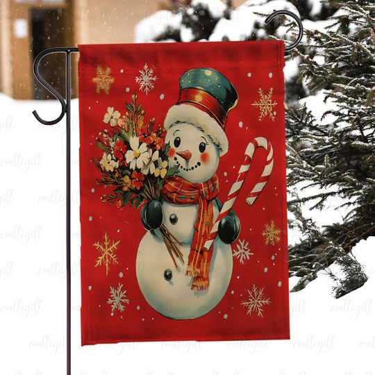 Discover Merry Christmas Snowman Outdoor Flag, Retro Snowman Winter Yard Flag, Holiday Snowman With Bouquet Flag, Adorable Snowman Garden Flag,MYK023