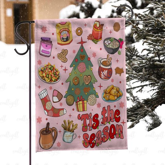 Discover Christmas Tree With Pan Dulce Flag, Festive Pan Dulce Holiday Flag, Tis The Season Outdoor Flag, Unique Mexican Christmas Decor Flag, MYI971