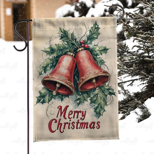 Discover Merry Christmas Bells Garden Flag, Rustic Red Bell Festive Yard Flag, Winter Holiday Bells Porch Flag, Elegant Xmas Bells House Flag, MYK024