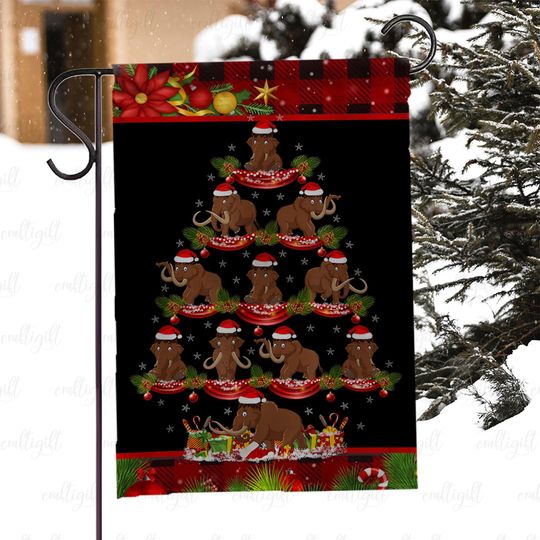 Discover Funny Christmas Mammoth Tree Flag, Mammoth In Santa Hat Home Decor, Cute Animal Holiday Porch Flag, Winter Mammoth Xmas Garden Flag, MYC918