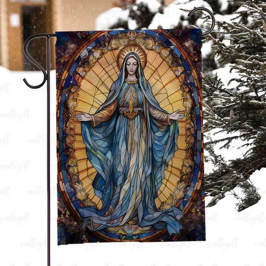Virgin Mary Catholic Home Decor Flag, Blessed Mother Garden Spiritual Flag, Our Lady Of Grace Yard Flag, Faith Based Outdoor Decor, MYC916