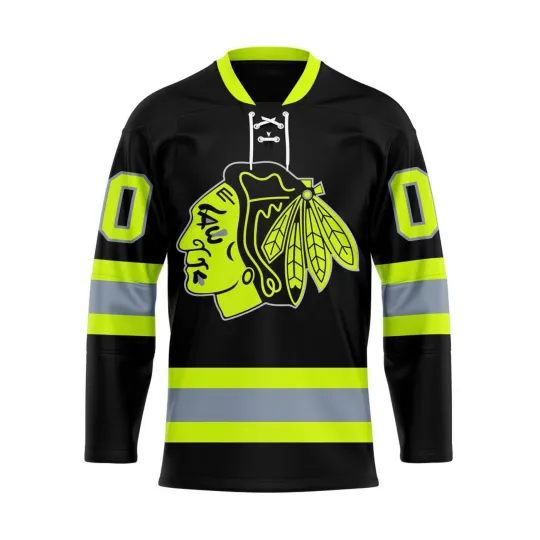 Discover Personalized Chicago Blackhawks Special Honoring Firefighters Lace Hockey Shirt