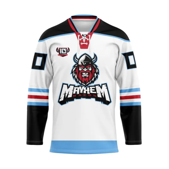 Discover Personalized Macon Mayhem Away Lace Hockey Shirt Men's Fan Gear Christmas Gift