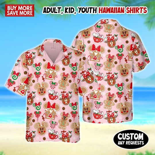 Discover Disney Mickey And Friends Gingerbread Christmas Hawaiian Shirt, Minnie Mouse Goofy Daisy Donald Pluto Hawaii Shirt, Christmas Disney Hawaiian