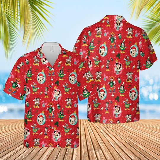 Discover Disney Mickey And Friends Christmas Hawaiian Shirt, Minnie Mouse Goofy Daisy Donald Pluto Hawaii Shirt, Winter Christmas Disney Hawaiian