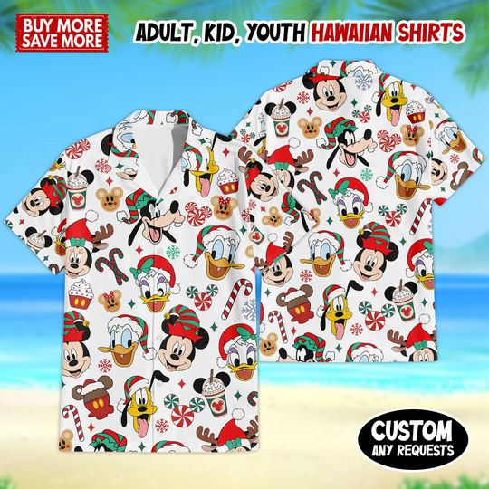Discover Mickey Mouse And Friends Christmas Candy Hawaiian Shirt, Mickey's Very Merry Christmas Party, Disneyland Xmas Holiday Hawaii Shirt