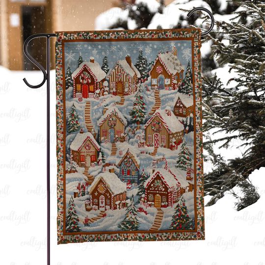 Discover Winter Holiday Gingerbread Town Flag, Christmas Candy Decor Home Flag, Cozy Gingerbread Cottage Flag, Candy Cane Wonderland Yard Flag,MYK008