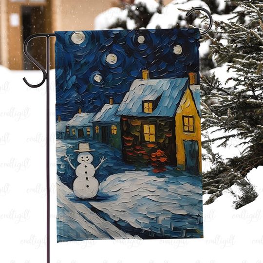 Discover Snowman Winter Night Porch Flag, Xmas Starry Sky Village Garden Flag, Snowman Town Christmas Flag For Yard, Snowy Night Holiday Flag, MYC901