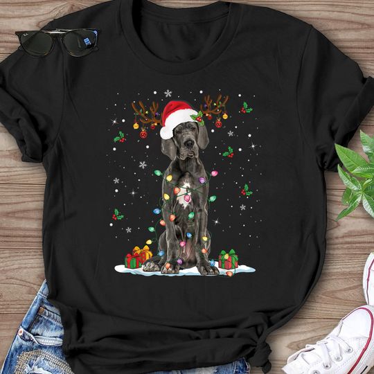 Discover Great Dane Christmas Santa Hat T-Shirt for Dog Lovers, Funny Vintage Pajama Dog Lover Gift