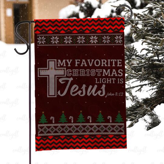 Discover Inspiration Christian Xmas Flag, My Favorite Christmas Light Is Jesus Flag, Jesus Cross Religious Flag, Faith Based Winter Yard Flag, MYC851