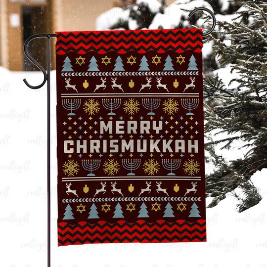Happy Hanukkah House Porch Flag, Menorah Chanukah Garden Flag, Winter Holiday Chrismukkah Flag, Jewish Celebration Yard Decor Flag, MYC868