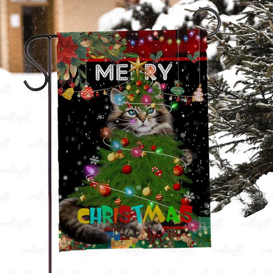 Discover Christmas Cat Tree Funny Holiday Flag, Cute Cat Xmas Lights Garden Flag, Cat Lovers Festive Xmas Porch Flag, Cat Christmas Decor Flag,MYC863