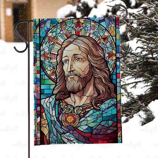 Jesus Holy Spirit Garden Flag, Sacred Heart Of Jesus Porch Flag, Christian Jesus Worship House Flag, Prayer Religious Outdoor Decor, MYC856