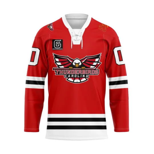 Personalize Carolina Thunderbirds Red Lace Hockey Shirt Men's Fan Gear Xmas Gift
