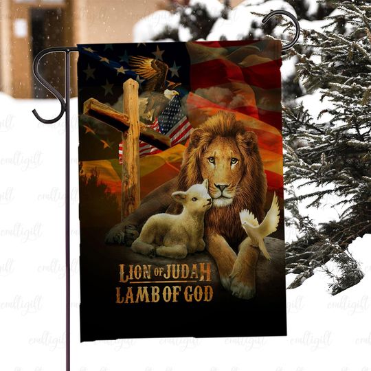 Christian Faith Lion And Lamb Flag, Jesus Christ Faith Flag, Lion Of Judah Lamb Of God Flag, Patriotic Cross Eagle Religious Flag, MYC862
