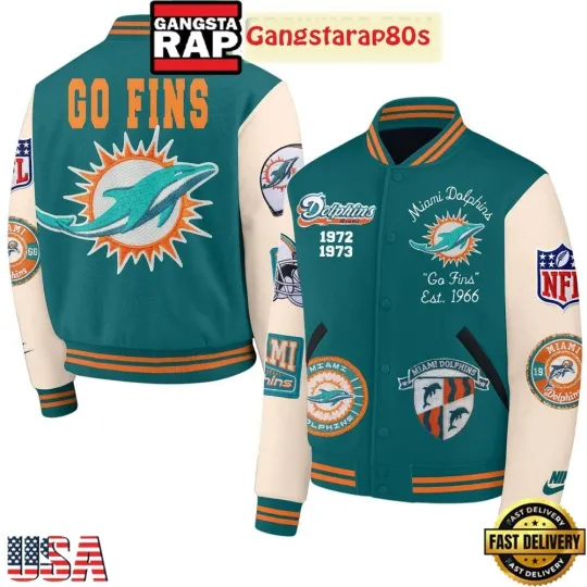 Discover Miami Dolphins Go Fins Est 1966 New Edition Baseball Jacket