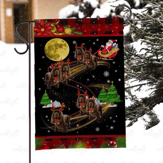 Discover Santa Sleigh With Dogs Garden Flag, Winter Wonderland Santa Dog Flag, Christmas Cocker Spaniel Flag, Festive Pet Lover Xmas Yard Flag,MYC903