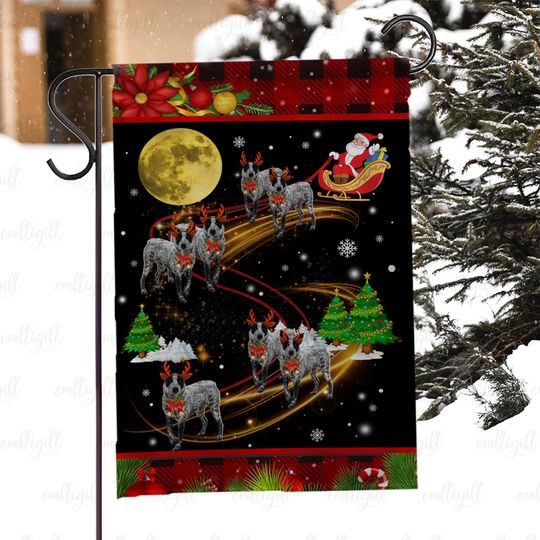 Discover Santa Sleigh With Blue Heeler Dogs Flag, Moonlit Santa Sleigh Dog Flag, Holiday Dog Lover Yard Flag, Australian Cattle Dog Xmas Flag, MYC904