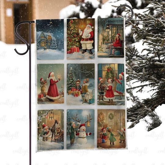 Discover Retro Santa Claus Christmas Garden Flag, Cozy Xmas Holiday Flag, Vintage Snowman Festive Porch Flag, Winter Snow Scene Outdoor Flag, MYK018