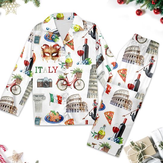 Discover Italy Roma Travel Pajamas, Pizza Spaghetti Christmas Pajamas, Flags Matching Pajamas, Italy Pajams Set, Italy Roma Travel Family Matching