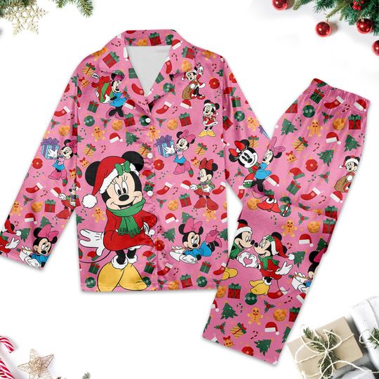 Discover Minnie Mouse Christmas Pajamas, Minnie Mouse Christmas Pajamas Set Gift Women For Holiday, Cartoon Xmas Party Shirt, Magic Kingdom Shirt