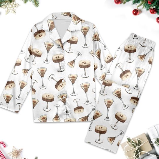 Espresso Martini Christmas Pajamas Set, Espresso Martini Pajamas Set, Espresso Martini Xmas Holiday Party, Espresso Martini Pajamas Gift
