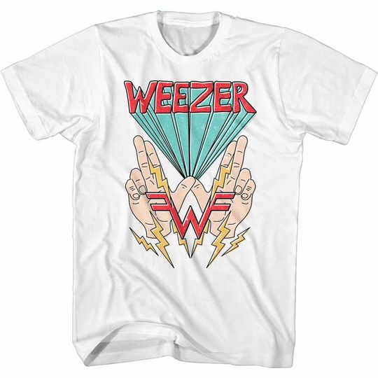 Discover Weezer W Hands and Lightning White Adult T-Shirt