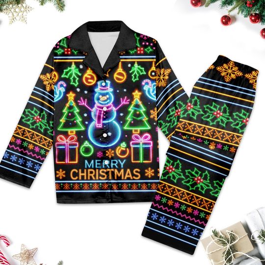 Discover Disney Snowman Bright Neon Lighting Pajamas Set Women, Merry Xmas Christmas Pajamas, Pajamas Family, Neon Pajamas Family Matching, Xmas Gift