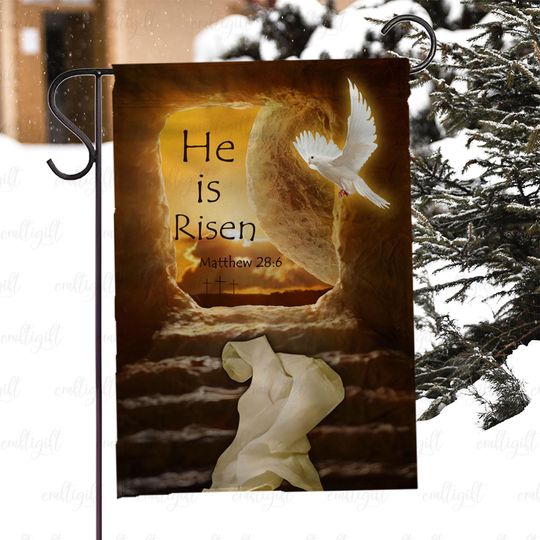 Easter He Is Risen Garden Flag, Christian Porch Flag For Easter, Religious Faith Bible Yard Flag, Resurrection Sunday Outdoor Decor, MYJ961