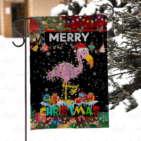 Discover Merry Christmas Flamingo In Santa Hat Flag, Bright Lights Christmas Flamingo Flag, Tropical Bird Xmas Flag, Festive Holiday Yard Flag,MYJ983