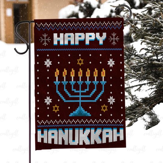 Happy Hanukkah Festival Xmas Porch Flag, Winter Hanukkah Yard Flag, Judaica Holiday Outdoor Flag, Jewish Holiday Garden Decor Flag, MYJ996