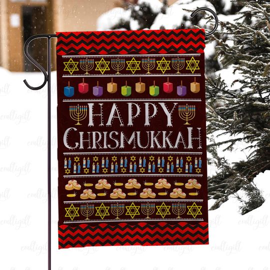 Happy Chrismukkah Porch Decor Flag, Chrismukkah Menorah Garden Flag, Jewish Christmas Celebration Flag, Blended Holiday Hanukkah Flag,MYJ997