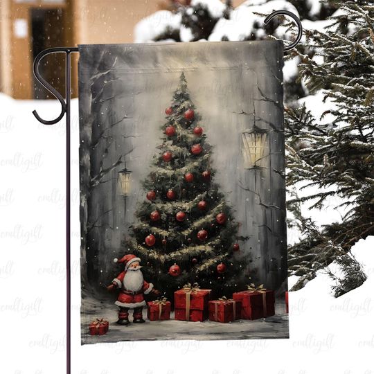 Discover Seasonal Christmas Tree Garden Flag, Santa And Presents Yard Flag, Festive Christmas Yard Flag, Happy Holidays Winter Outdoor Decor, MYJ971