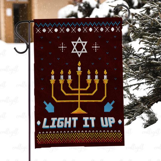 Light It Up Menorah Yard Flag, Jewish Festival Of Lights Flag, Menorah Candles Hanukkah Porch Flag, Hanukkah Menorah Celebration Flag,MYJ977