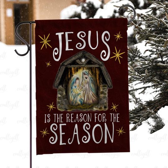 Discover Jesus Is The Reason Christmas Yard Flag, Holy Family Christmas Flag, Blessed Nativity Holiday Flag, Christian Faith Xmas Porch Decor, MYJ967
