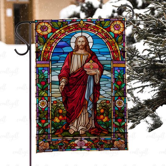 Jesus Christ Stained Glass Garden Flag, Christian Home Religious Flag, Sacred Jesus Inspirational Flag, Catholic Easter Porch Decor, MYC854