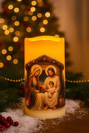 Discover Nativity LED Candle  Christian Christmas Dcor  Religious Gift  Manger Scene Candle