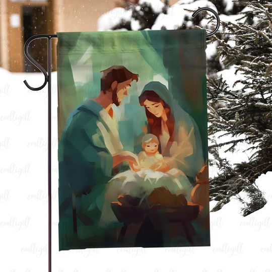 Baby Jesus Christ Christmas Flag, Jesus Mary Joseph House Flag, Christian Nativity Scene Garden Flag, Catholic Faith Outdoor Flag, MYC847
