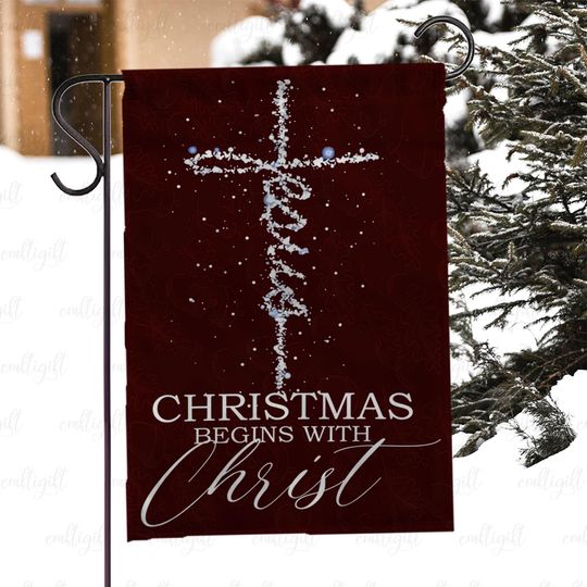 Jesus Is The Reason Xmas Yard Flag, Christmas Begins With Christ Flag, Religious Christian Holiday Yard Flag, Faith Based Winter Flag,MYC853