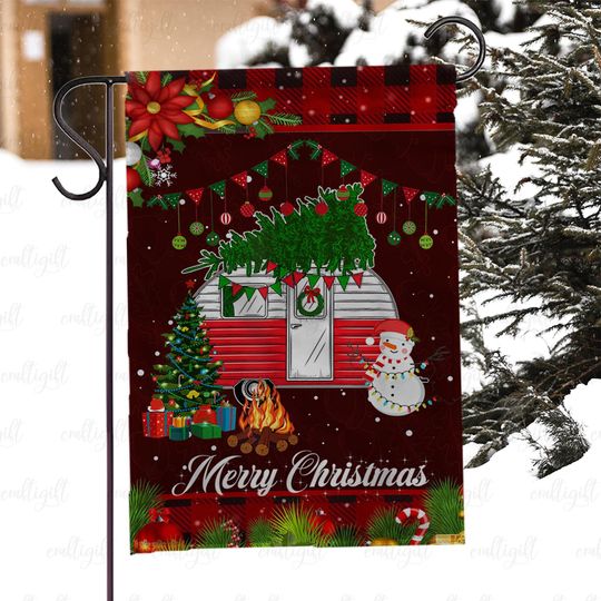 Discover Holiday Merry Christmas Camper Flag, Camper With Snowman And Tree Flag, Retro Camper Trailer Winter Flag, Camping Festive Porch Decor,MYC866