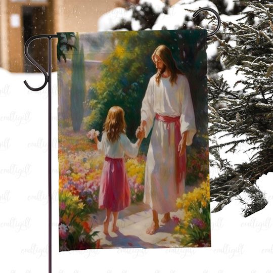 Jesus Holding Child Garden Flag, Savior Inspirational Yard Flag, Holy Spirit Outdoor House Flag, Religious Christian Holiday Flag, MYC845