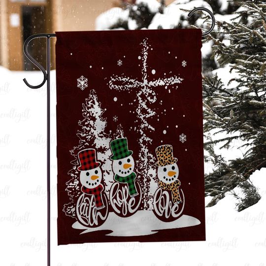 Discover Snowman Faith Hope Love Christmas Flag, Religious Xmas Cross Flag, Christian Inspirational Holiday Flag, Winter Snowman Porch Decor, MYC852