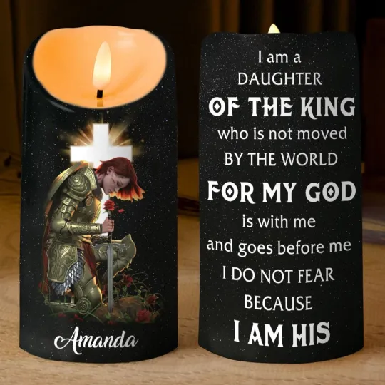Discover Custom Woman Warrior Jesus LED Candle I Am A Daughter Of The King God