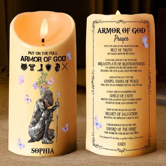 Discover Custom Woman Warrior Of God LED Candle Cross Floral Jesus Faith Gifts