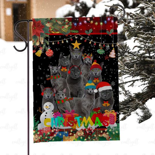 Discover Christmas Santa Hat Cats Yard Flag, Holiday Black Cat Tree Porch Flag, Cute Cats Decor Flag For Xmas, Outdoor Festive Cat Lovers Flag,MYC895